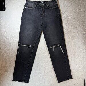 BP. Jeans Womens 30 Gray High Rise Mom Relaxed Distressed Fringe Hem Denim